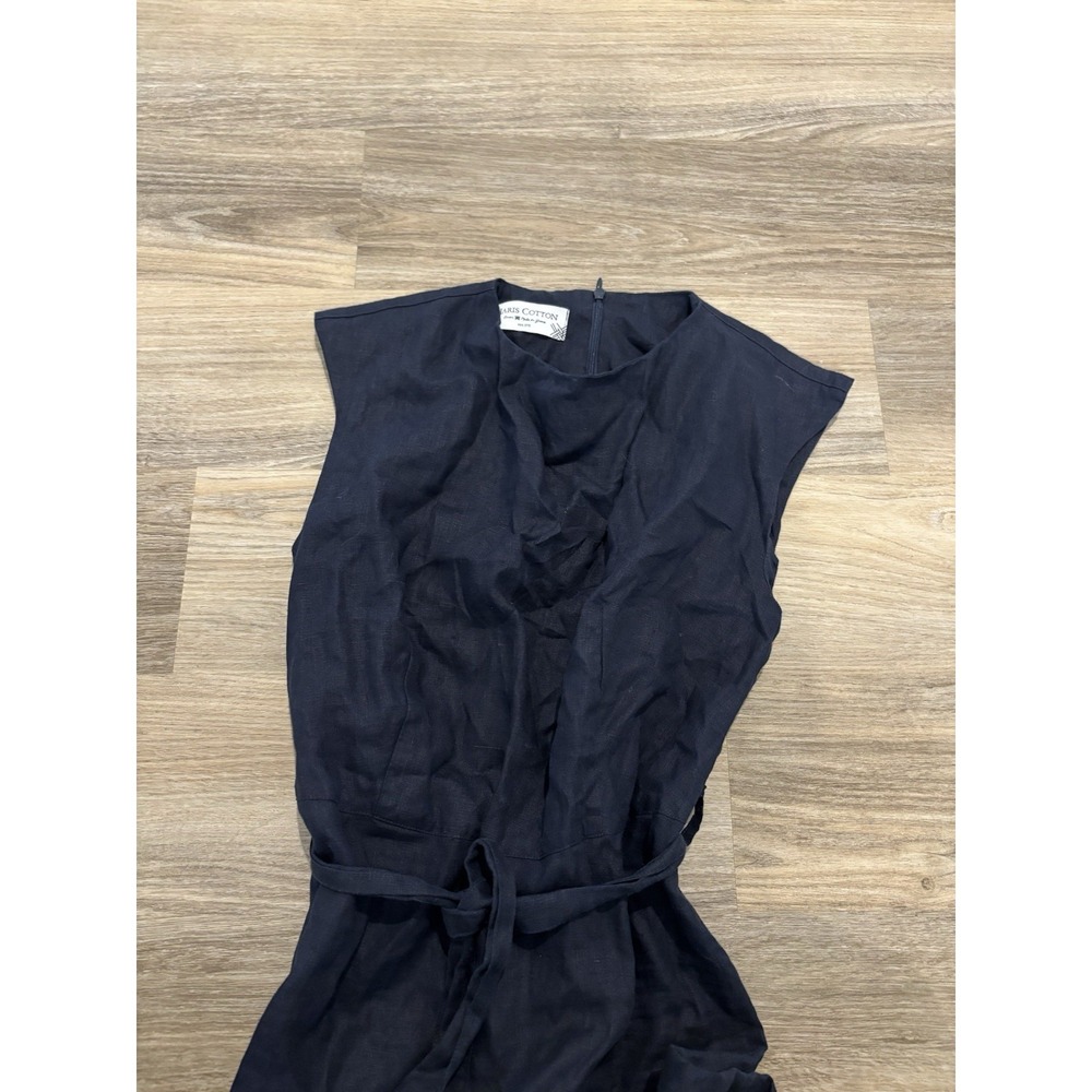 Haris Cotton sleeveless Jumper Jumpsuit 100% linen resort Small Navy Blue Tie - Picture 9 of 9